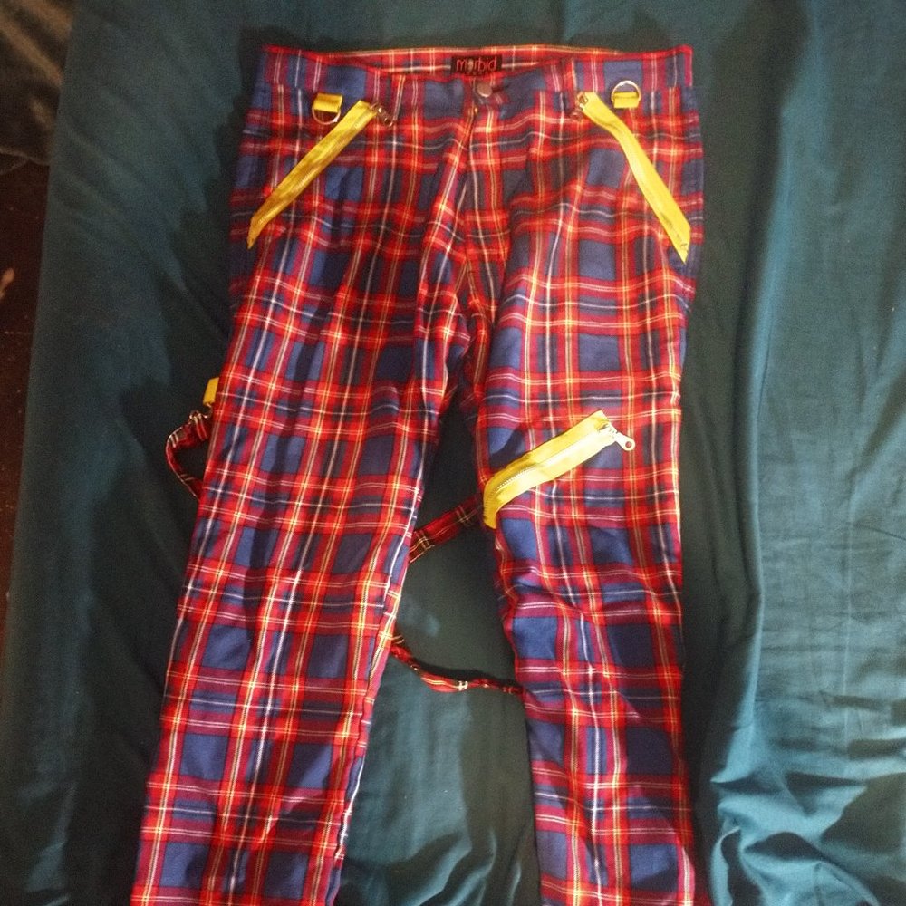 Morbid Threads plaid Bondage Pants size 34x32